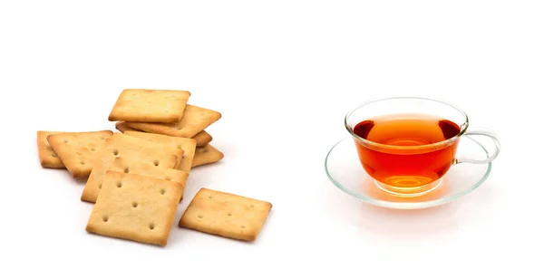 Xícara Chá Biscoitos Isolados Branco — Fotografia de Stock