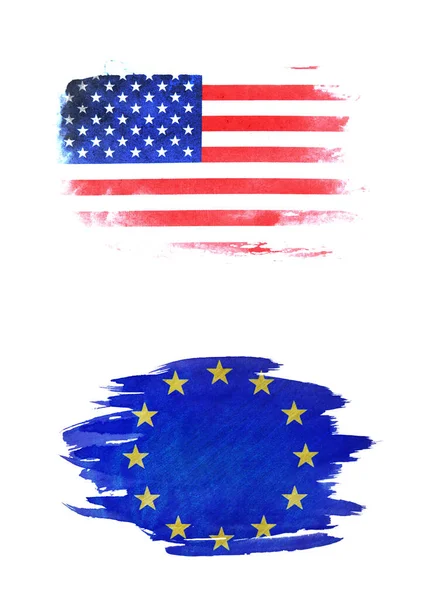 Flaga Stanów Zjednoczonych Ameryki Flaga Unii Europejskiej — Zdjęcie stockowe