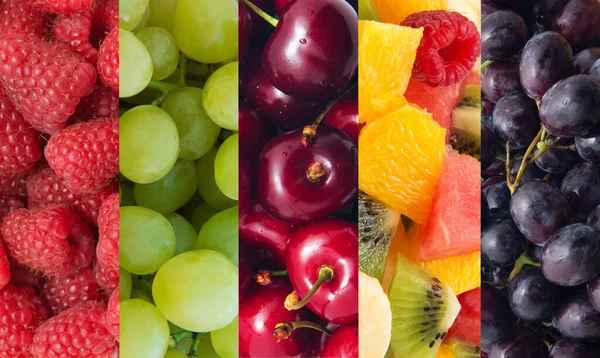 Fundo Alimentar Saudável Coleta Com Frutas Bagas Diferentes — Fotografia de Stock