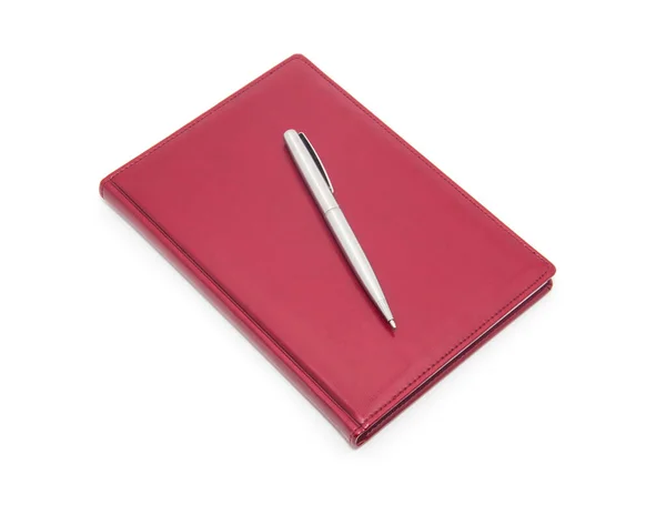 Czerwony Notatnik Wstrzykiwacz Wyizolowane Białym — Zdjęcie stockowe