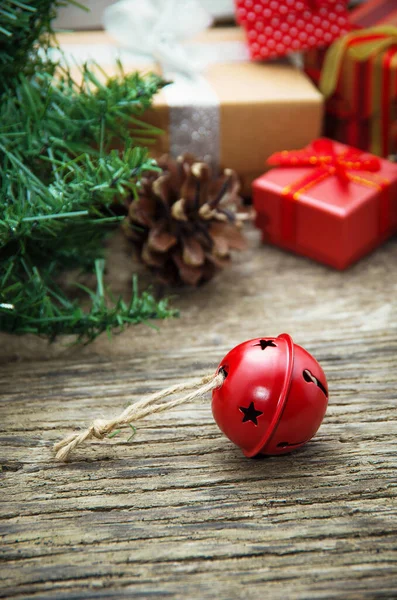 Natal Sinos Jingle Fundo Madeira Rústico — Fotografia de Stock
