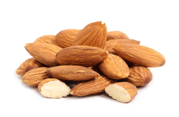 Heap Almond Nuts Isolated White Background — Stock Photo, Image