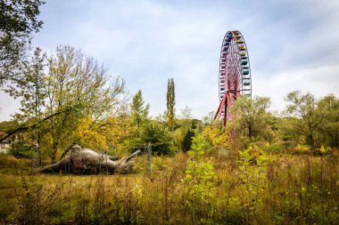 Eski Spreepark Berlin'de terk edilmiş dönme dolap