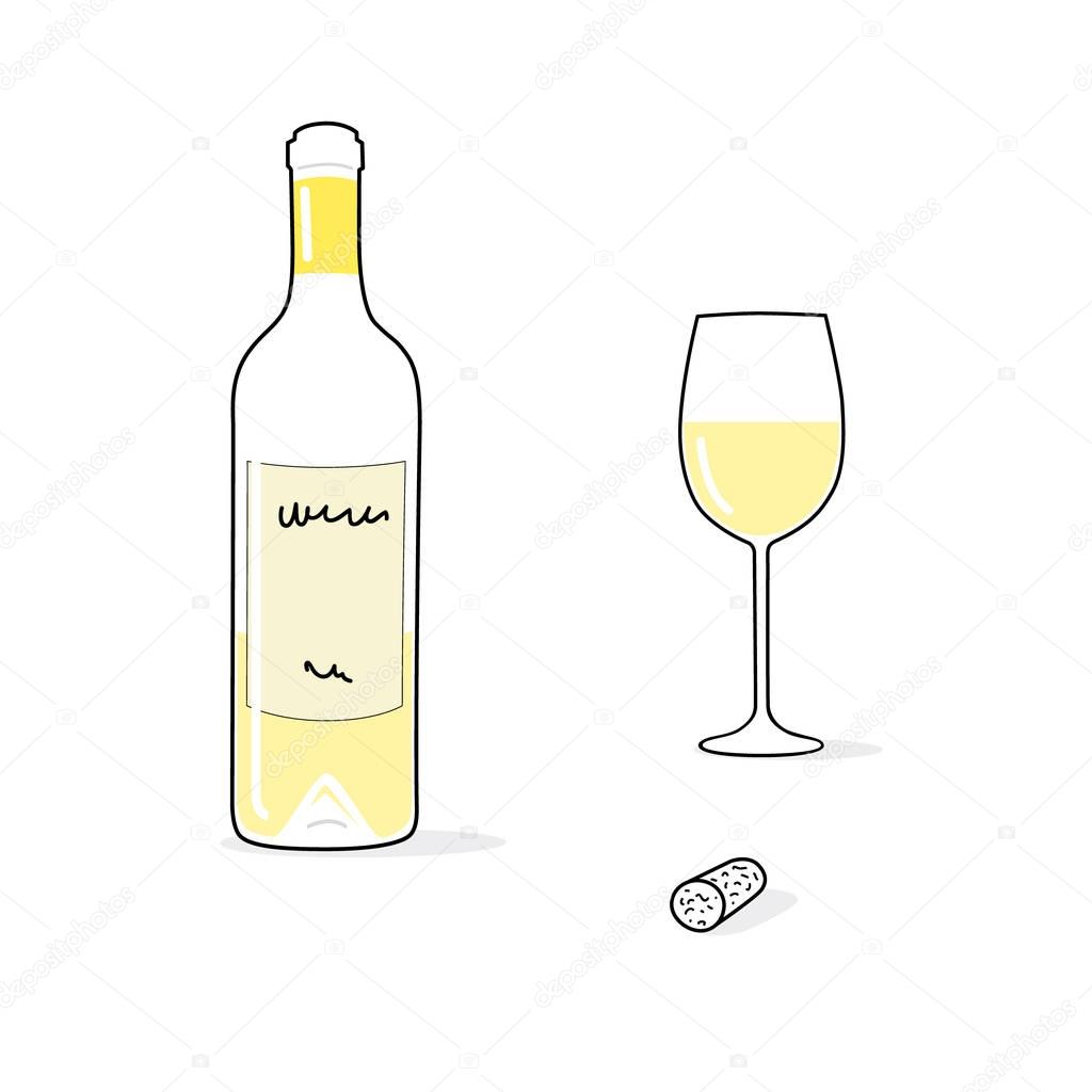 Images cartoon wine glasses Cartoon wine bottle with wine glass and cork isolated on white
