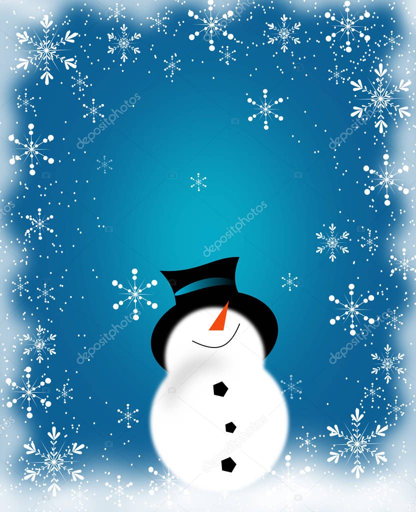 Christmas greeting card with snowman