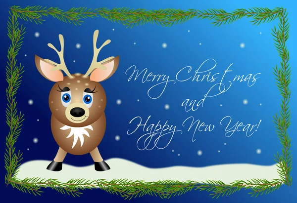 Christmas post card with reindeer illlustration — Stock Photo, Image