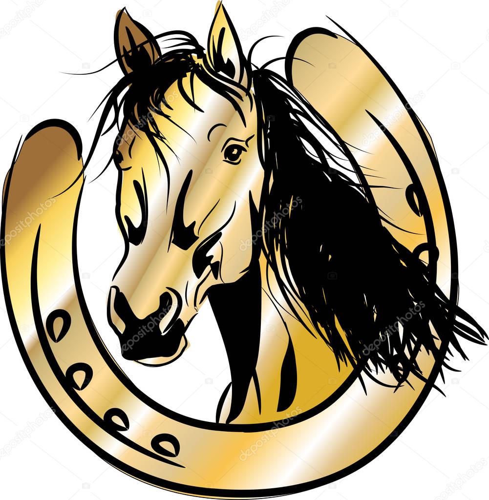 Golden horse with horseshoe