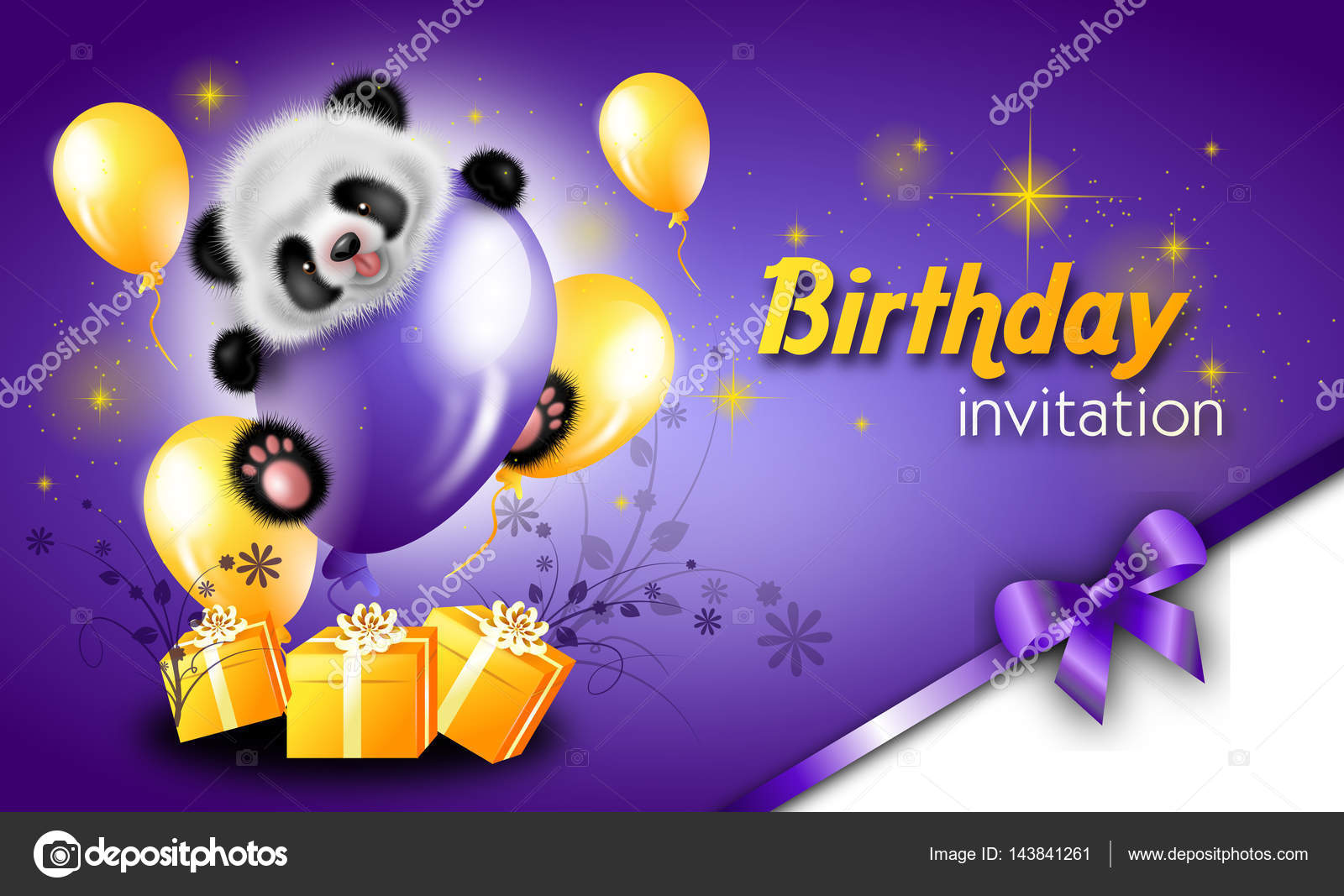 Birthday Invitation Card With Panda Stock Photo By C Sidliks