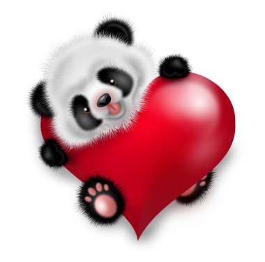 Kırmızı kalp ile Panda