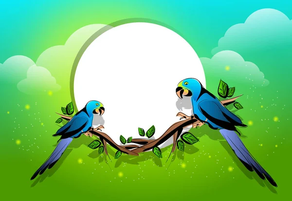 Illustration of two parrots on twig of trees — Stock Photo, Image