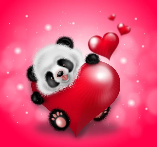 Panda with red hearts — Stock Photo, Image