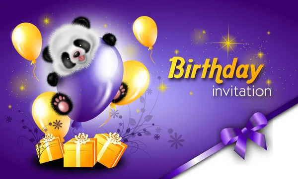 Carte d'invitation d'anniversaire avec panda — Photo