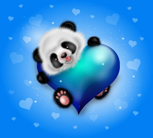 Panda kék szív — Stock Fotó