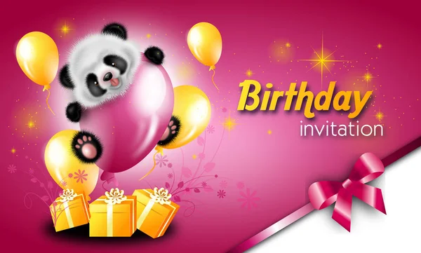 Tarjeta de invitación de cumpleaños con panda —  Fotos de Stock
