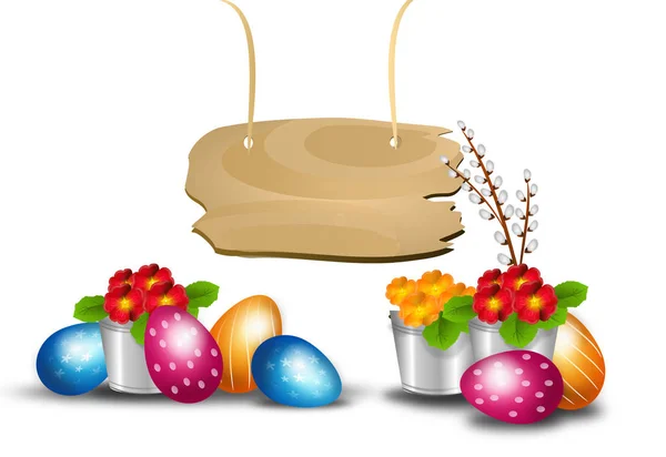 Decoração de Páscoa com ovos e prímulas — Fotografia de Stock