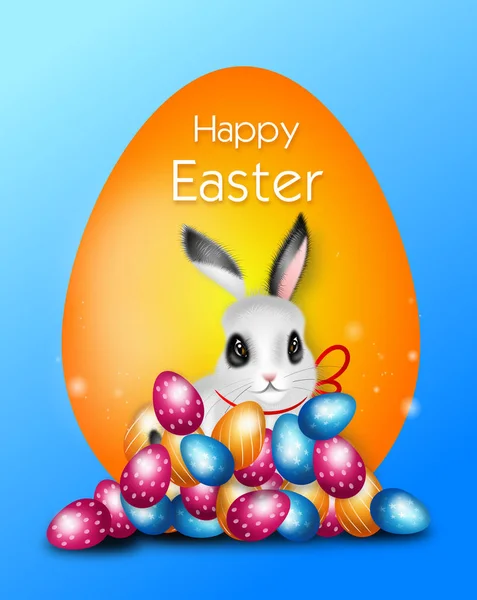 Ευχετήρια κάρτα Πάσχα με τα αυγά και κουνέλια — Φωτογραφία Αρχείου