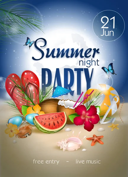 Afiche fiesta noche verano — Foto de Stock