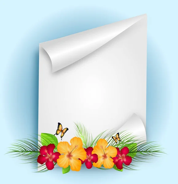 Hibiscus dekorasyon ile kağıt levha — Stok fotoğraf