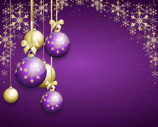 Fundo de Natal roxo decorado com bulbos de Natal — Fotografia de Stock