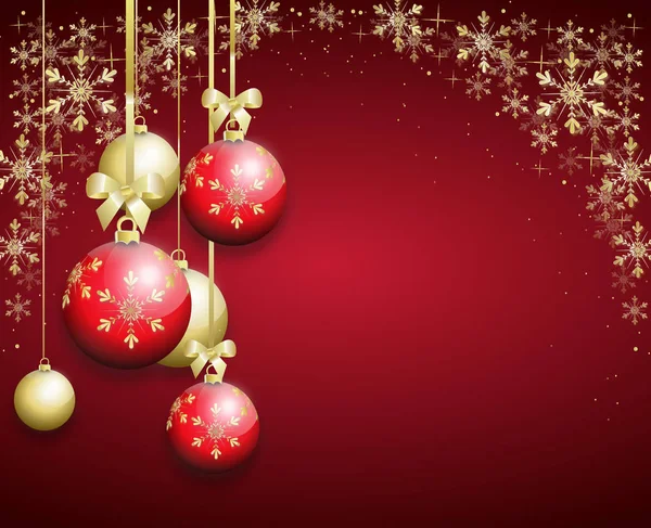 Röd jul bakgrund dekorerad med christmas lökar — Stockfoto