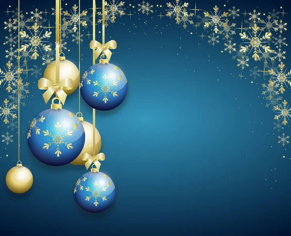 Blauwe Kerstmis achtergrond versierd met Kerstmis bollen — Stockfoto