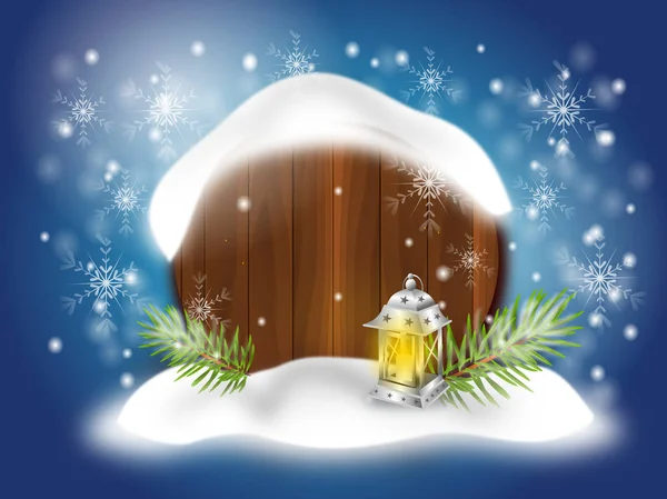 雪に覆われたボードとクリスマスの背景 — ストック写真