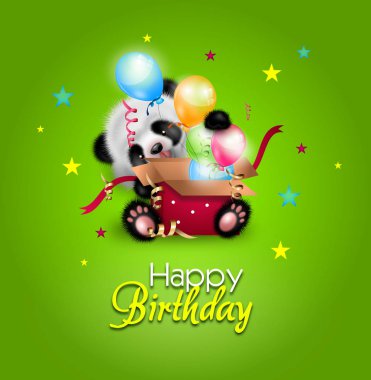 Mutlu doğum günü tebrik kartı ile sevimli panda