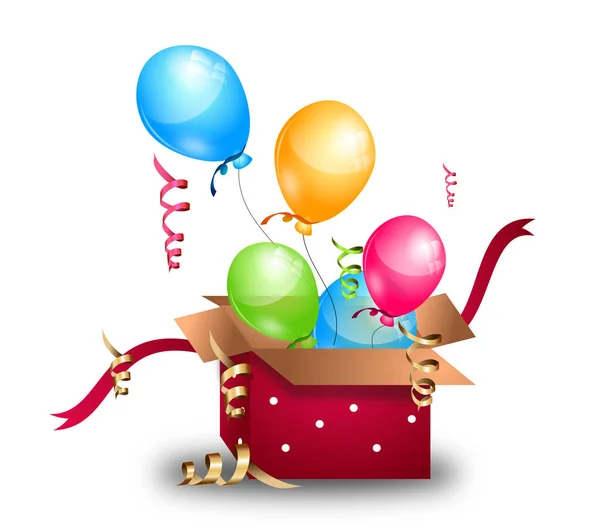 Caja de regalo con globos de cumpleaños — Foto de Stock