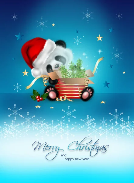 Christmas panda with gift — Stock Photo, Image
