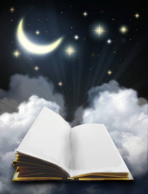 Gece gökyüzünde bulut ve kitap ile
