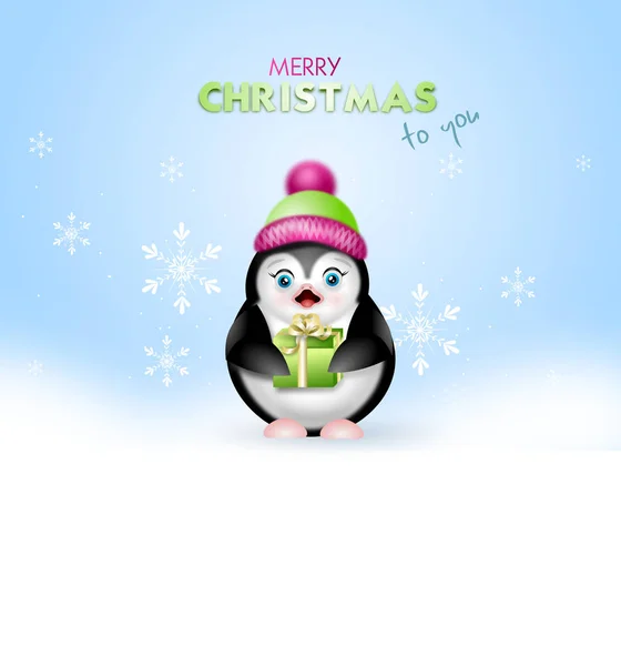 Christmas greeting card with penguin — Stock Photo, Image