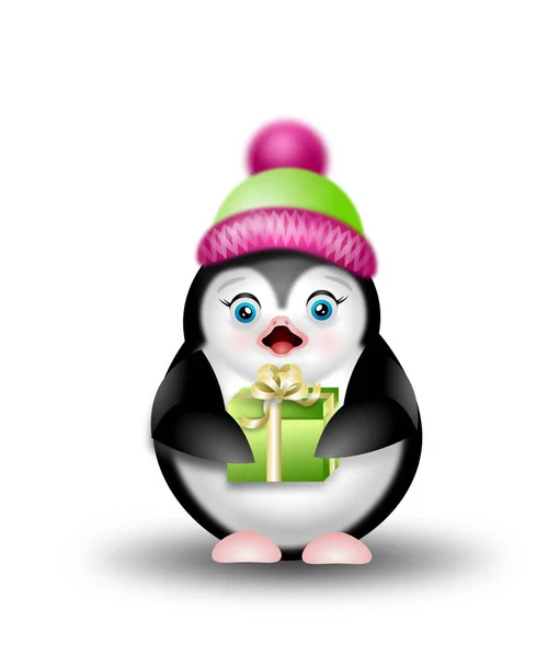 Christmas penguin with gift — Stock Photo, Image