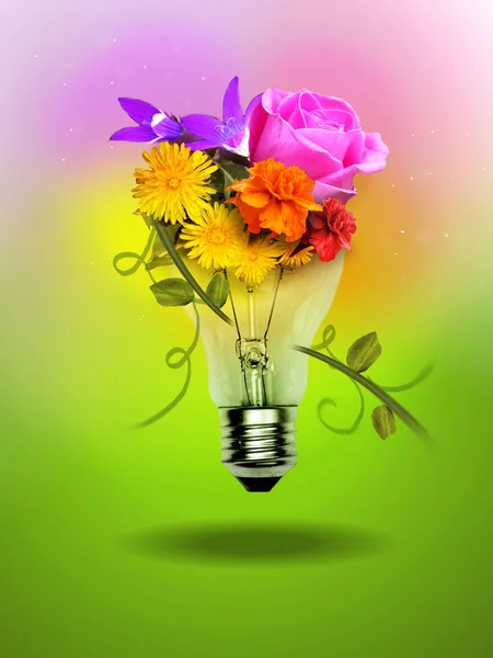 Light bulb with flowers — Stock Photo, Image