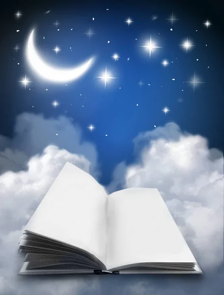 Gece gökyüzünde bulut ve kitap ile
