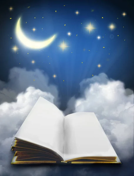 Gece gökyüzünde bulut ve kitap ile