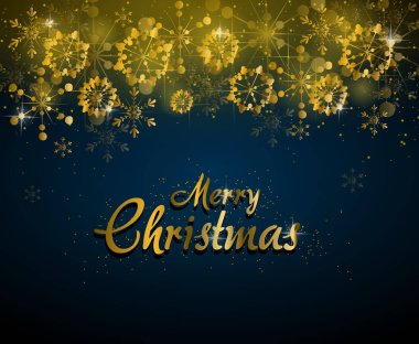Altın süslemeli mavi Noel arka plan