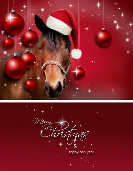 Carte de voeux de Noël avec cheval Photos De Stock Libres De Droits