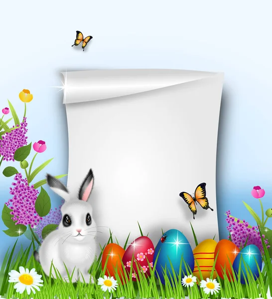 Fondo de Pascua con huevos de Pascua y conejito de Pascua — Foto de Stock