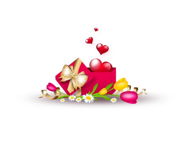 Clip art illustration of red hearts in box — Stock Photo, Image