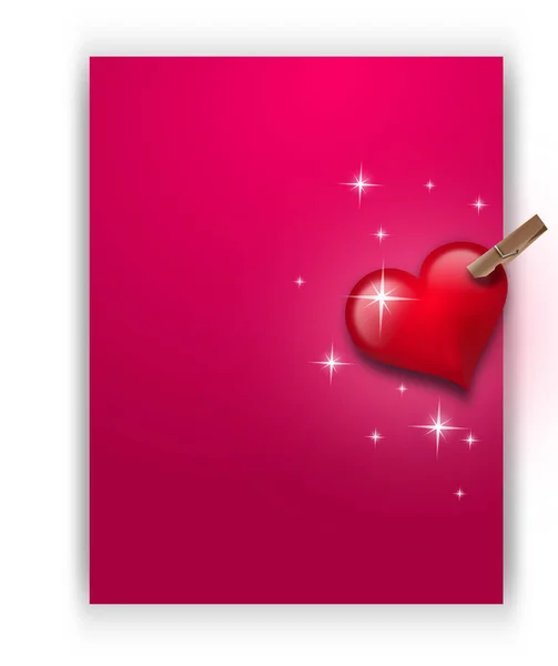 Zdobené růžové pozadí s červeným srdcem — Stock fotografie