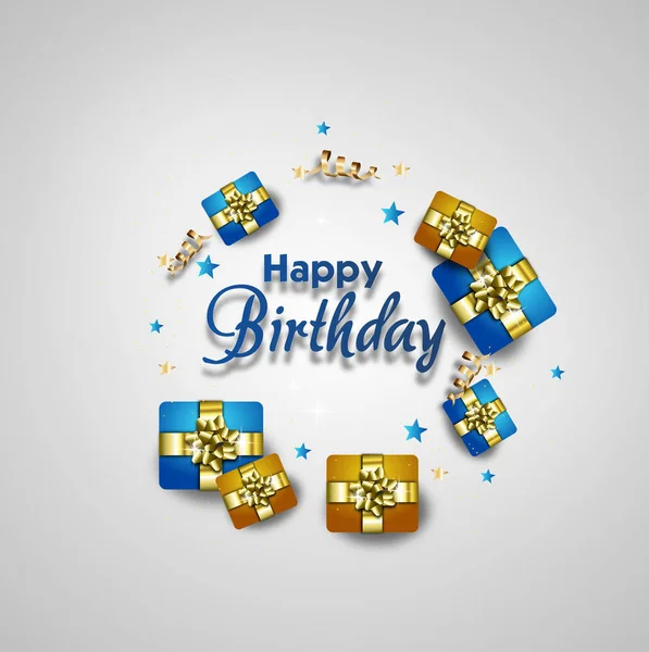 Happy Birthday greeting card decorated with gifts — Stock Photo, Image