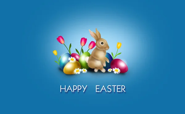 Fondo de Pascua decorado con huevos de Pascua y conejo — Foto de Stock
