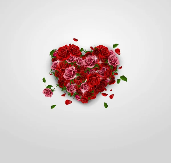 Hart set roze en rode rozen — Stockfoto