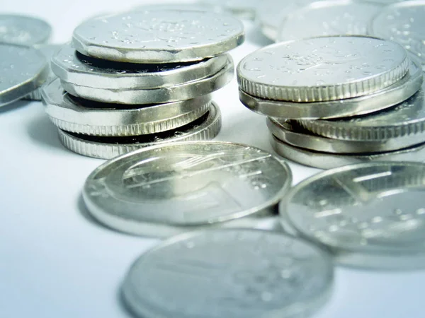Ezüst érmék makró részletesen fotó — Stock Fotó