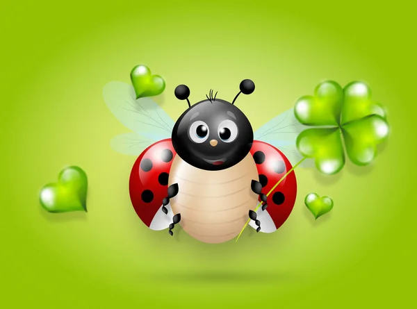 Coccinelle avec trèfle vert — Photo