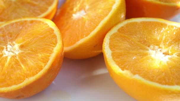 Περιστρεφόμενη πλάκα με φέτες από πορτοκάλια και μια μύγα — Αρχείο Βίντεο