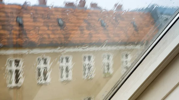 Window of apartment with rain on it — Stock Photo, Image