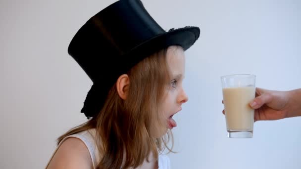 Cinemagraph Young Boy Looking Glass Milk — Stock Video