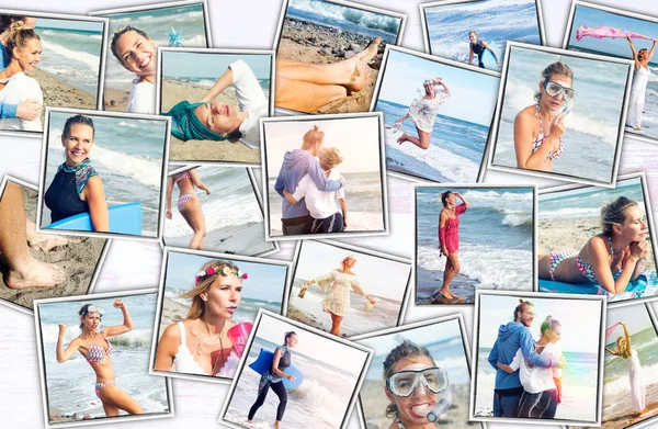 Kolaż zdjęć kolorowych para na plaży — Zdjęcie stockowe