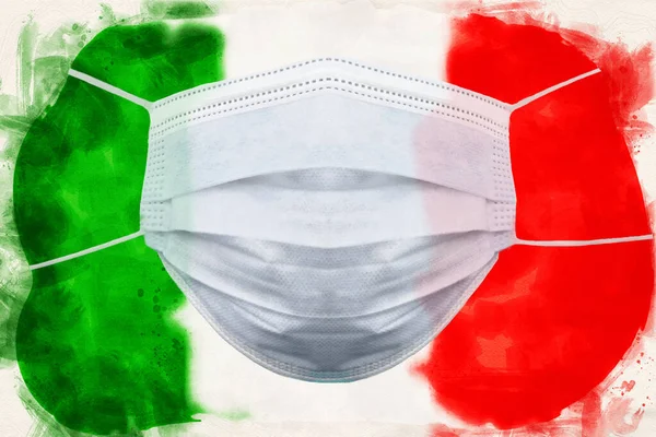 Ilustração Bandeira Italiana Com Máscara Respiradora — Fotografia de Stock